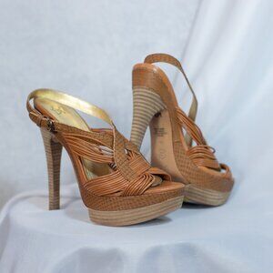 Joan & David Womens High Heels Shoes Camel Leather Platform Strappy Size 6.5 M